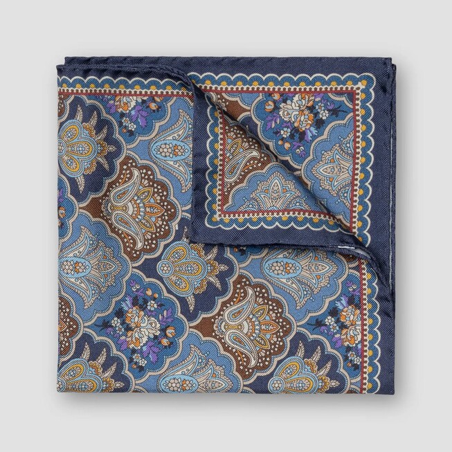 Eton Rich Fantasy Pattern Silk Pocket Square Blue