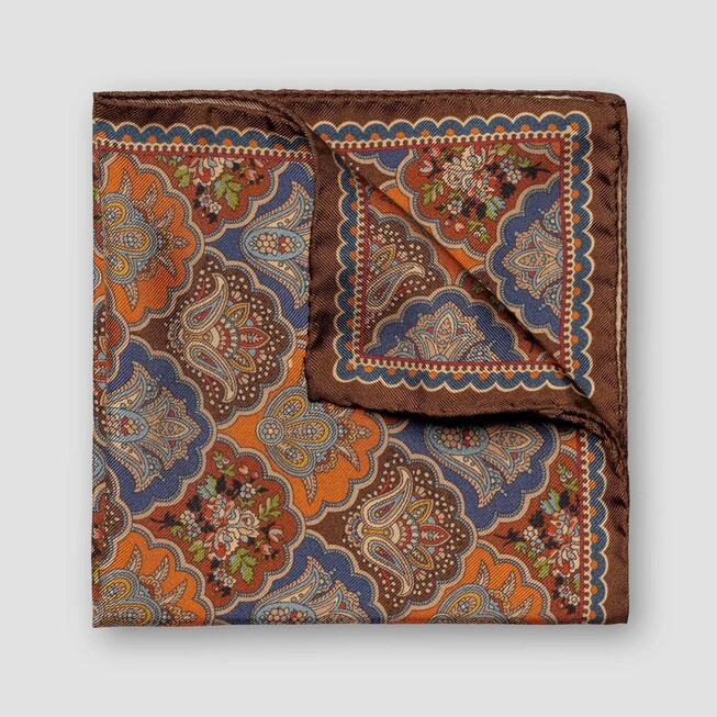 Eton Rich Fantasy Pattern Silk Pocket Square Brown