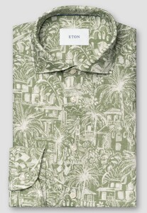 Eton Rich Style Fantasy Pattern Linnen Overhemd Groen