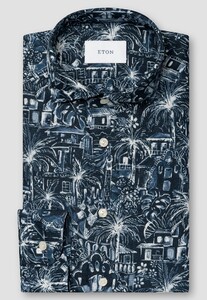 Eton Rich Style Fantasy Pattern Linnen Overhemd Navy
