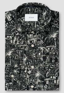 Eton Rich Style Fantasy Pattern Linnen Overhemd Zwart