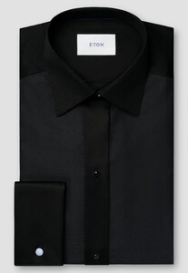Eton Rich Texture Bib Front Evening Dobby French Cuff Overhemd Zwart
