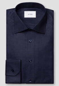 Eton Rich Texture Houndstooth King Twill Shirt Dark Navy