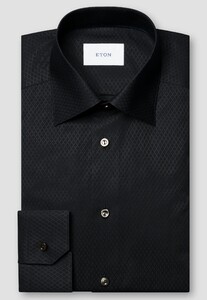 Eton Rich Texture Jacquard Weave Check Pattern Overhemd Zwart