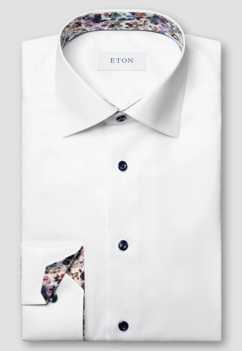 Eton Rich Texture Uni Color Signature Twill Subtle Contrast Details Overhemd Wit