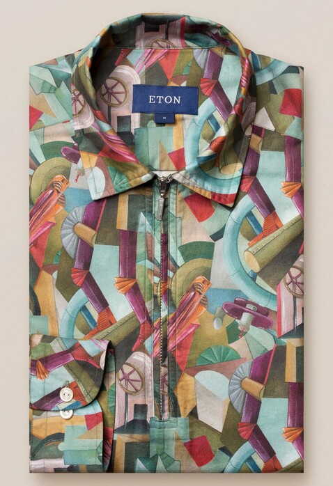 Eton Rocket Man Long Sleeve Zipper Polo Multicolor