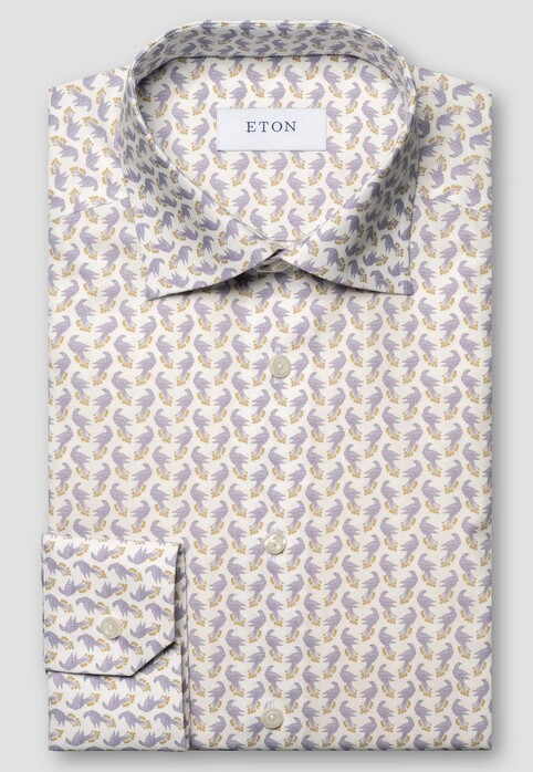 Eton Rossi 1931 Archive Fantasy Peacock Pattern Signature Poplin Overhemd Paars