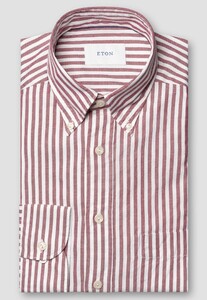 Eton Royal Oxford Cotton Stripe Button-Down Overhemd Donker Rood