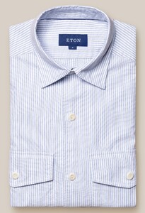 Eton Royal Oxford Stripe Corozo Buttons Overshirt Blauw