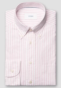 Eton Royal Oxford Stripe Soft Touch Garment Washed Overhemd Licht Roze