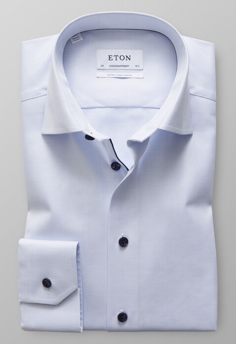 Eton Royal Oxford Uni Contrast Sleeve 7 Shirt Light Blue