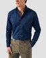 Eton Satin Indigo Garment Washed Horn Effect Buttons Overhemd Donker Blauw