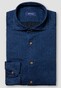 Eton Satin Indigo Garment Washed Horn Effect Buttons Shirt Dark Evening Blue