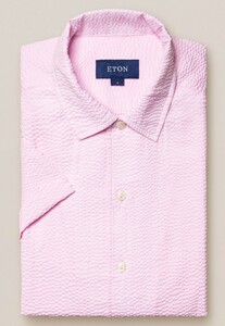 Eton Seersucker Structure Resort Short Sleeve Overhemd Licht Roze