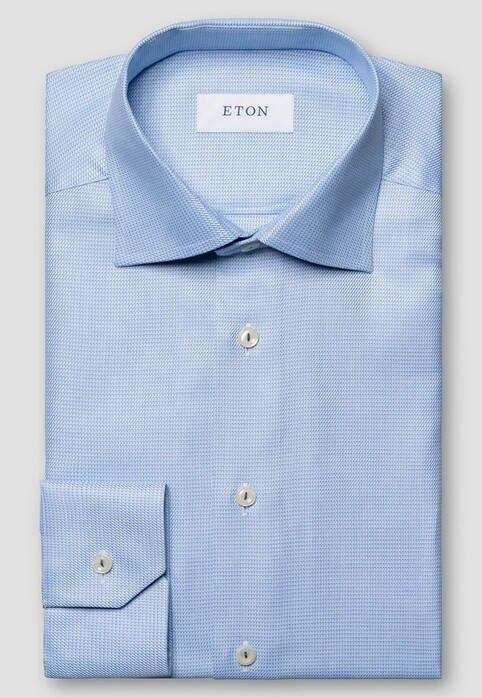 Eton Semi-Solid Faux-Uni Organic Cotton Signature Twill Overhemd Licht Blauw