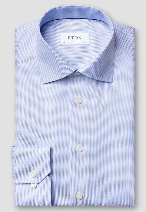 Eton Semi Solid Rich Textured Twill Organic Cotton Overhemd Licht Blauw