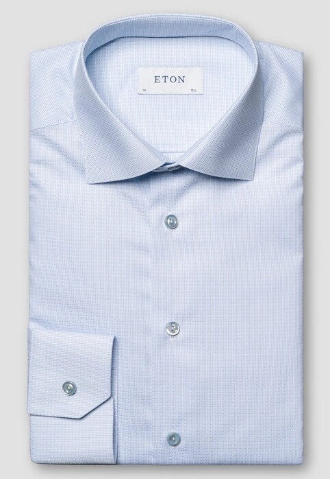 Eton Semi Solid Supima 120 Piqué Overhemd Licht Blauw