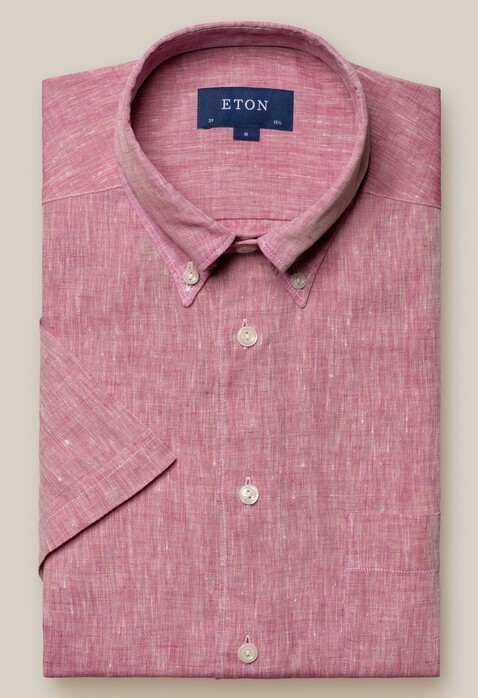 Eton Short Sleeve Lighweight Albini Subtle Textured Linen Shirt Dark Pink