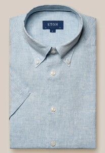Eton Short Sleeve Lighweight Albini Subtle Textured Linnen Overhemd Licht Blauw
