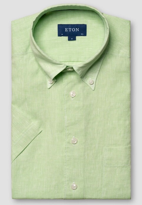 Eton Short Sleeve Lighweight Albini Subtle Textured Linnen Overhemd Licht Groen