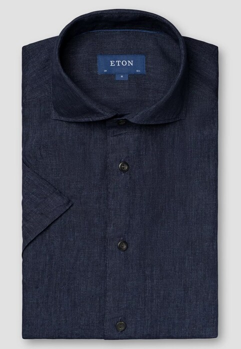 Eton Short Sleeve Uni Organic Linnen Overhemd Navy
