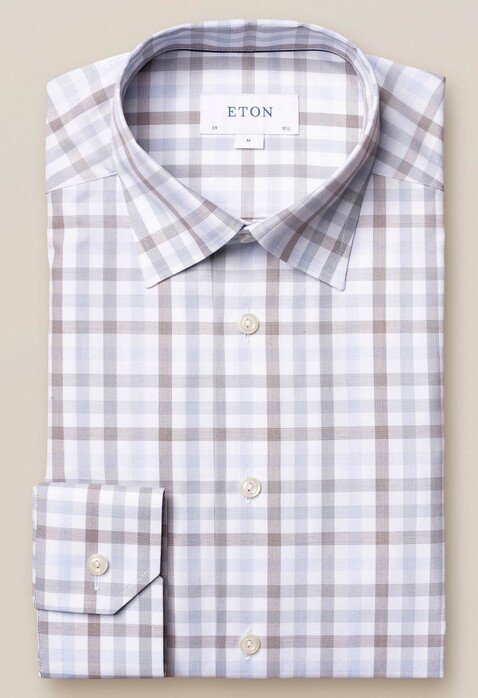 Eton Signature Button Under Check Shirt White-Blue