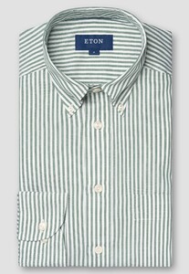 Eton Signature Oxford Cotton Stripe Button Down Overhemd Groen