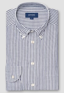 Eton Signature Oxford Cotton Stripe Button Down Shirt Dark Evening Blue