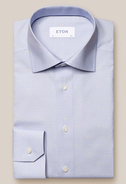 Eton Signature Poplin Fine Lighthouse Pattern Shirt Blue