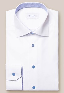 Eton Signature Poplin Uni Geometric Contrast Details Overhemd Wit