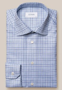 Eton Signature Twill 3D Check Pattern Overhemd Blauw