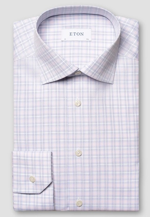 Eton Signature Twill Allover Fine Check Pattern Overhemd Licht Roze