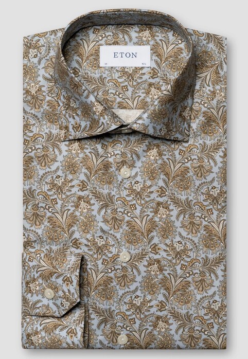 Eton Signature Twill Allover Fine Fantasy Paisley Shirt Brown