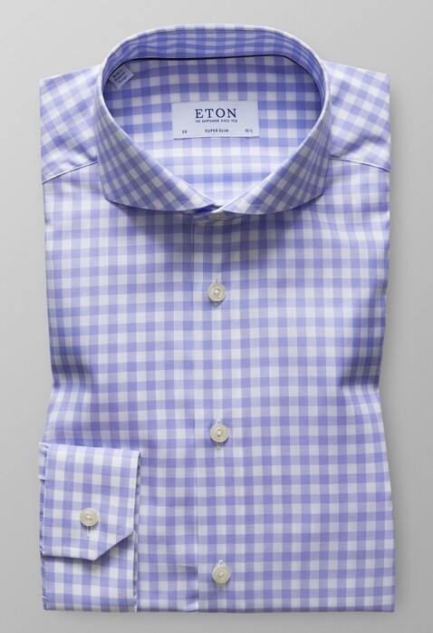 Eton Signature Twill Check Overhemd Pastel Blauw