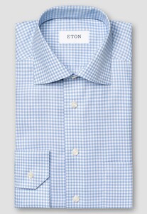 Eton Signature Twill Cotton Allover Check Overhemd Licht Blauw