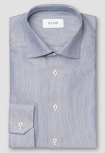 Eton Signature Twill Cotton Stripe-In-Stripe Pattern Shirt Dark Evening Blue