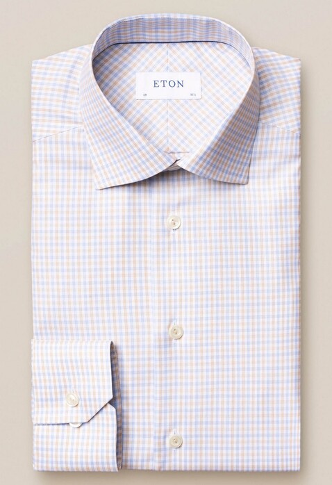 Eton Signature Twill Cotton Tencel Check Overhemd Gebroken Wit