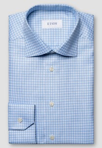 Eton Signature Twill Fine Check Organic Cotton Overhemd Lichtblauw-Blauw
