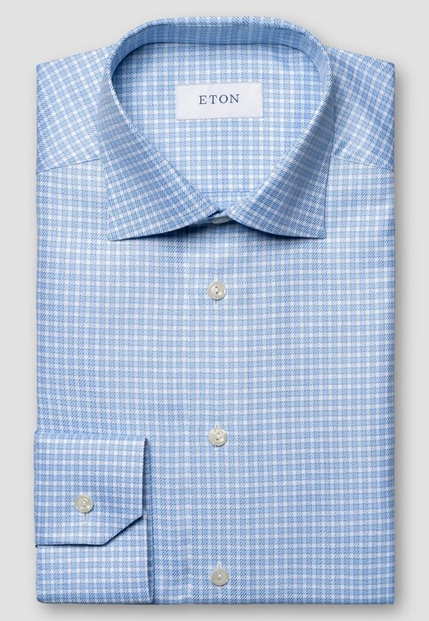 Eton Signature Twill Fine Check Organic Cotton Shirt Light Blue-Blue