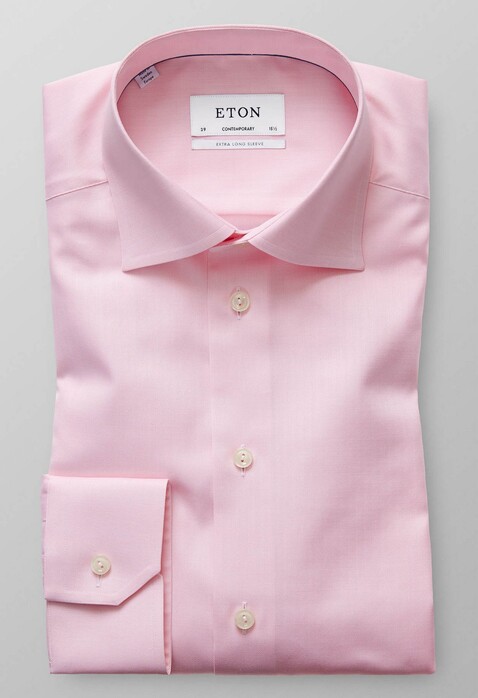 Eton Signature Twill Fine Herringbone Sleeve 7 Overhemd Roze