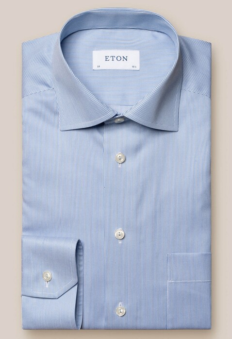 Eton Signature Twill Fine Stripe Shirt Light Blue
