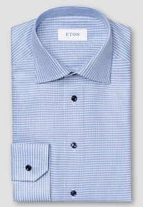 Eton Signature Twill Fine Three Color Houndstooth Shirt Blue