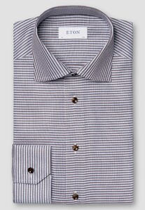 Eton Signature Twill Fine Three Color Houndstooth Shirt Brown