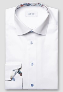 Eton Signature Twill Floral Contrast Details Organic Cotton Shirt White