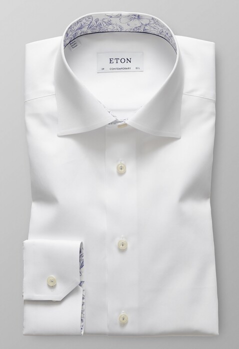 Eton Signature Twill Floral Detail Overhemd Wit