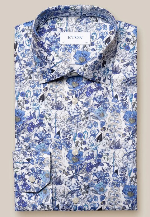 Eton Signature Twill Floral Pattern Overhemd Blauw