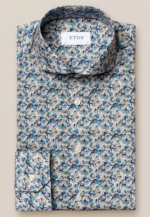 Eton Signature Twill Flowers Overhemd Blauw