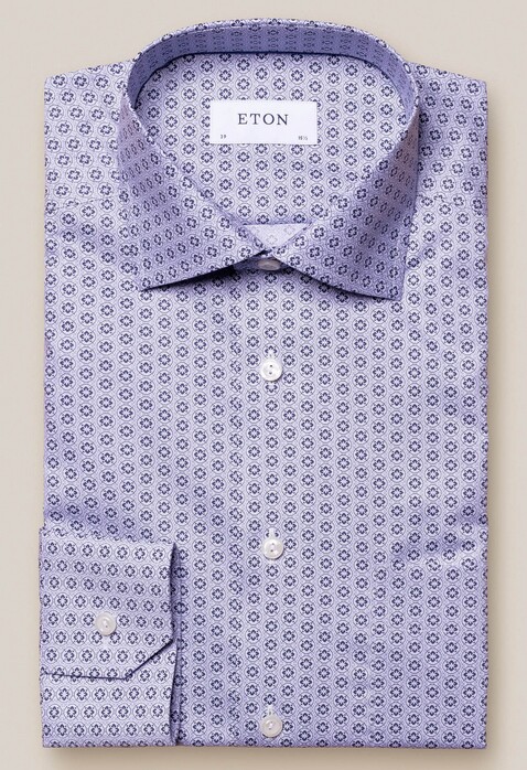 Eton Signature Twill Geometric Pattern Overhemd Blauw