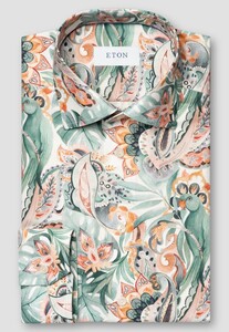 Eton Signature Twill Luxury Watercolor Painted Fantasy Floral Pattern Overhemd Groen-Multi