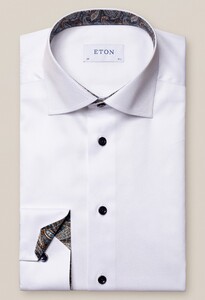 Eton Signature Twill Organic Cotton Detail Contrast Overhemd Wit